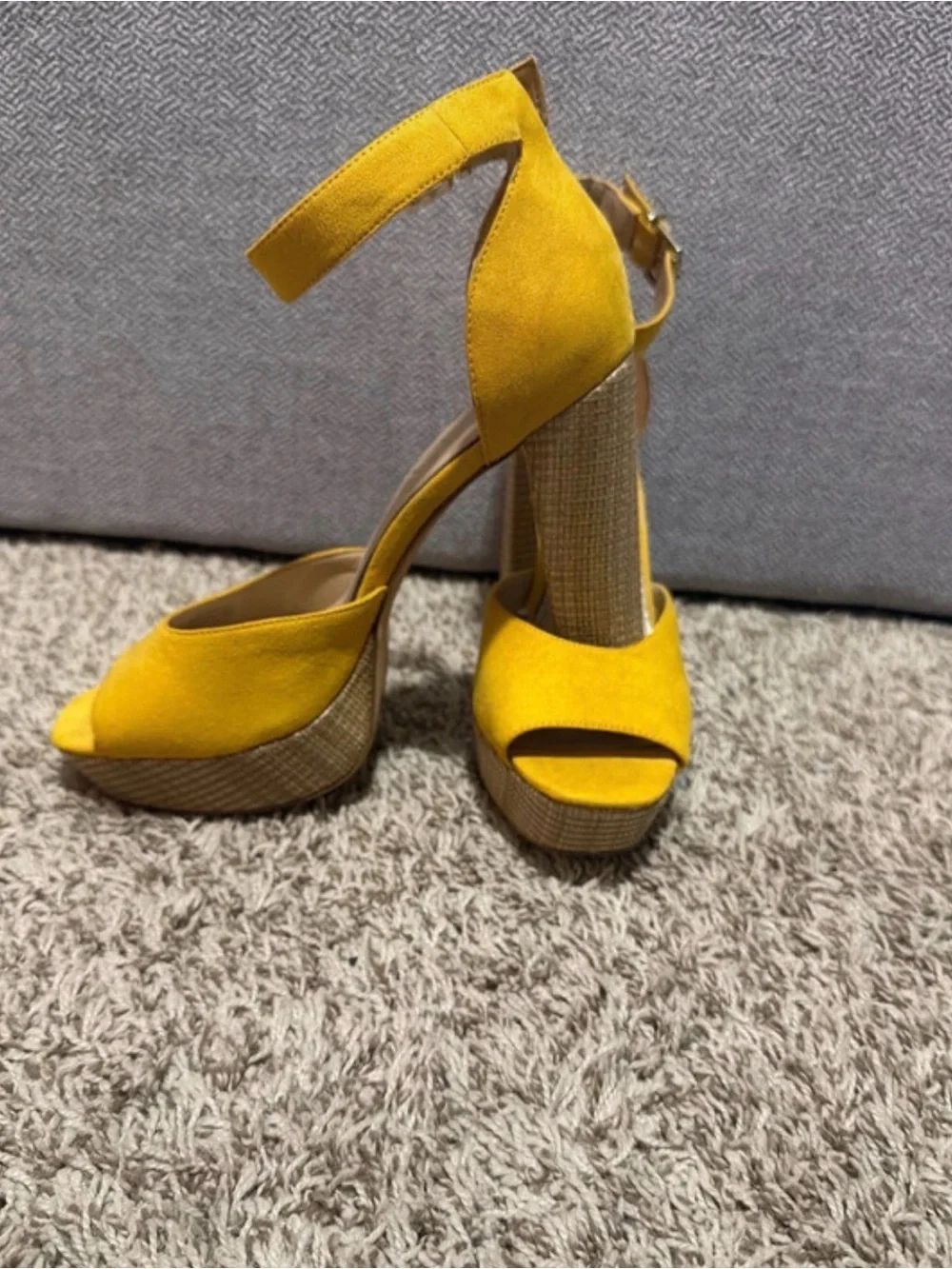 Jessica Simpson Bright Yellow Suede Platform Ankle-Strap Heels